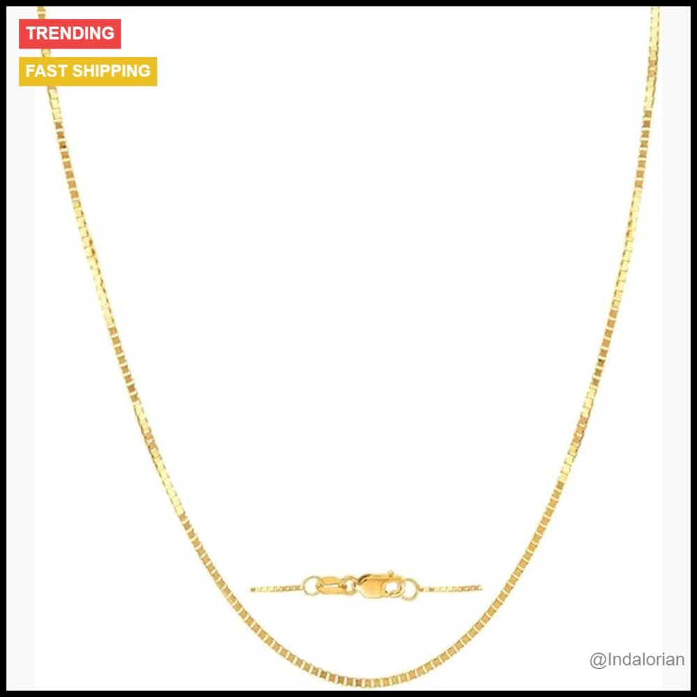 14k Solid Gold Box Chain Necklace 16 Inch Lobster Clasp